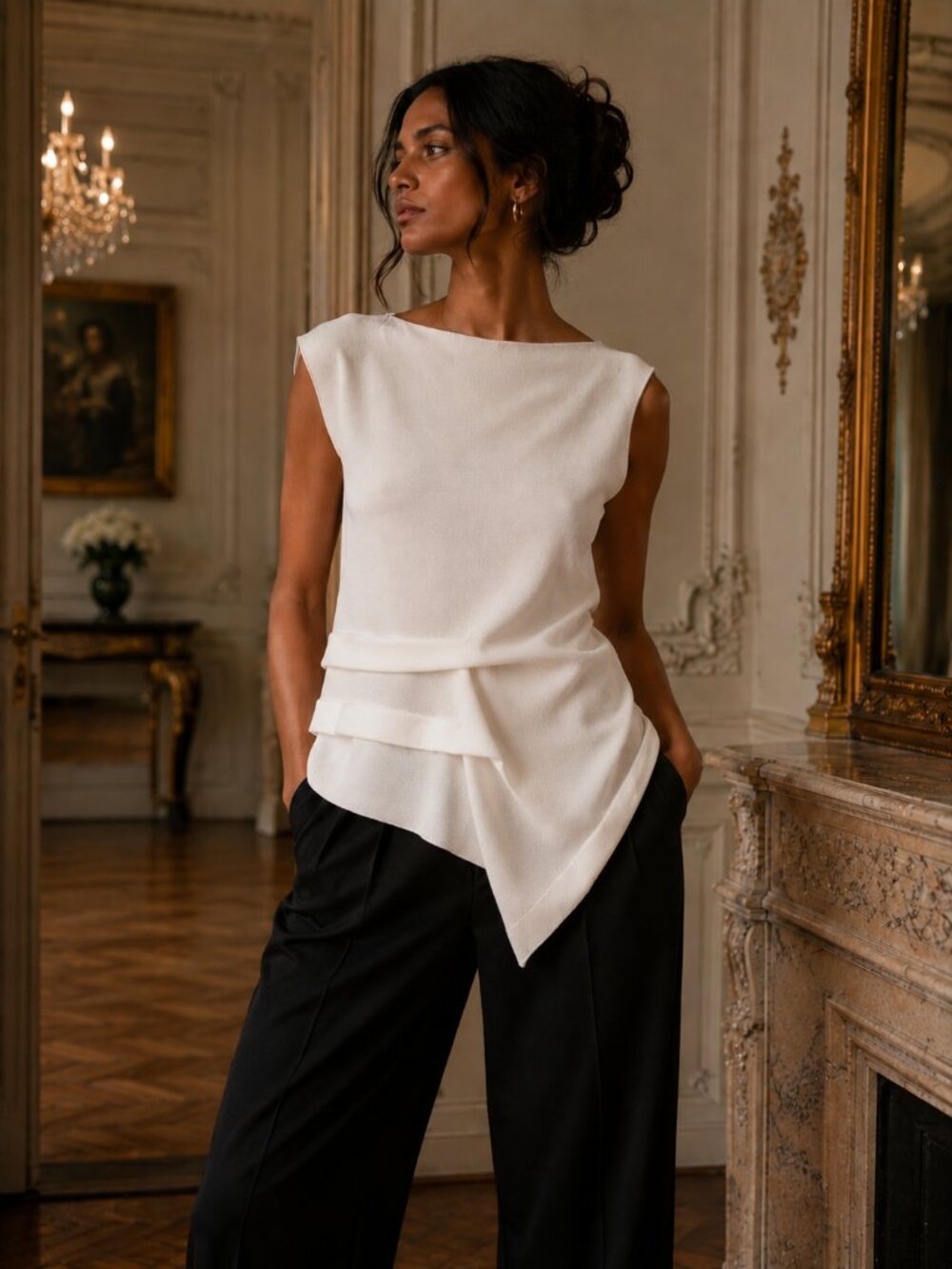 Pier Antonio Gaspari Asymmetrical White Pleated Sleeveless blouse IT 42 US 6